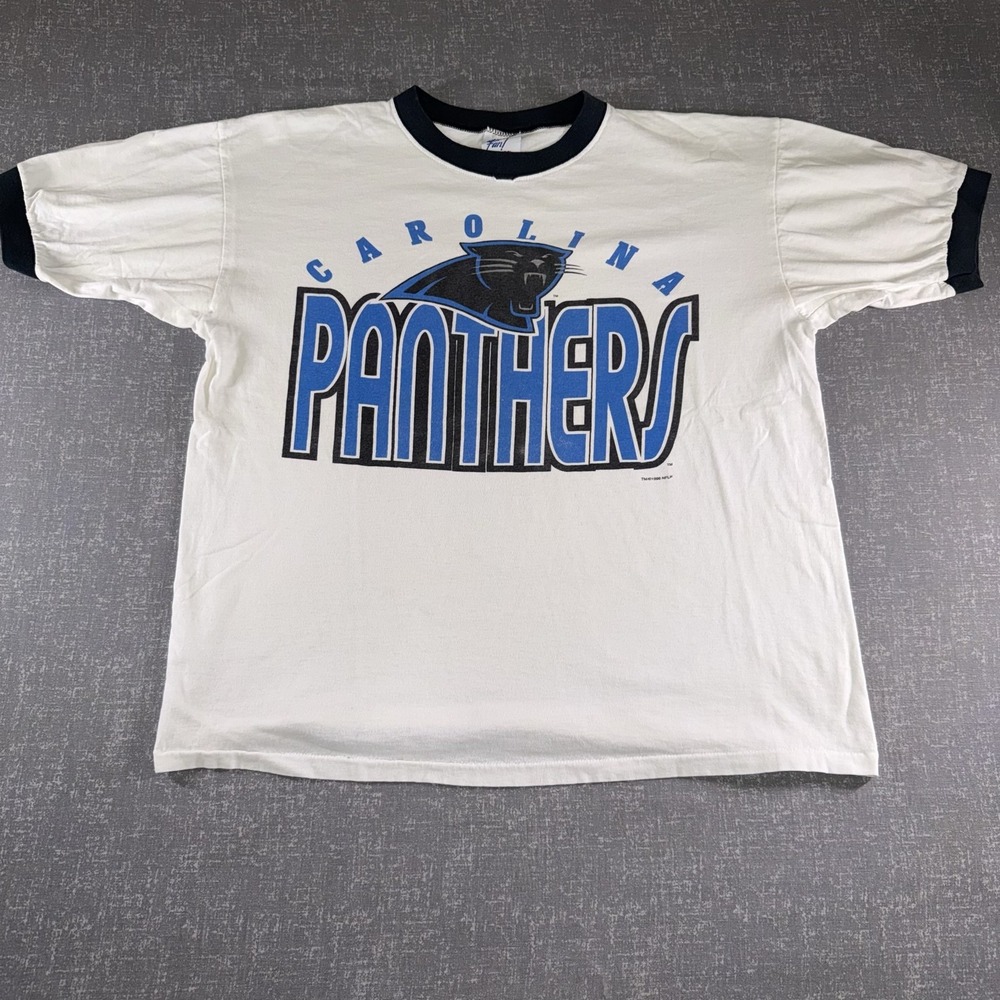 Vintage Carolina Panthers Shirt Mens XL White NFL Football All Out Fan 90s 1996